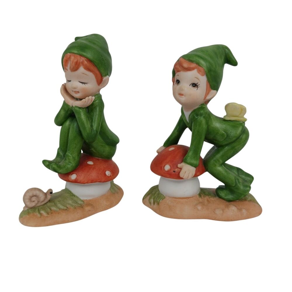 George Lefton Pixies Elves Figurine 1983 Snail Butterfly Mushroom Set Vtg Marked